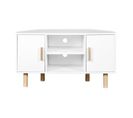 Meuble TV D'angle Lila - 2 Portes - Décor Mélaminé Blanc - L90 X P35 X H55 Cm