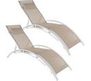 Lot De 2 Transats Bain De Soleil Avec Coussin De Tête Beige 2208194