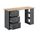 Bureau Table Secrétaire Poste De Travail Informatique Avec 3 Tiroirs 120 Cm Gris Foncé Et Bois 03_0