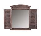 Miroir Mural Forme Fenêtre Avec Volets 53x42x5cm En Bois Marron Vieilli 04_0005484