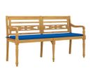 Banc De Jardin Meuble De Patio D'extérieur Terrasse Avec Coussin Bleu Royal 150 Cm Bois De Teck