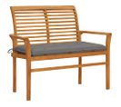 Banc De Jardin Meuble De Patio D'extérieur Terrasse Avec Coussin Gris 112 Cm Bois De Teck Massif