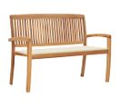 Banc De Jardin Meuble De Patio D'extérieur Terrasse Empilable Et Coussin Crème 128,5cm Bois De Teck