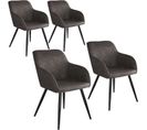 Lot De 4 Chaises Pieds Noir Siège De Salon Cuisine Salle à Manger Design Élégant Tissu Gris Foncé 0