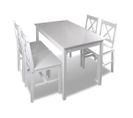 Ensemble Table Salle à Manger 108 Cm Salon En Bois De Pin Avec 4 Chaises Blanc 0902031