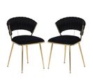 Chaises De Salle à Manger - Pieds En Métal Plaqué Or - Matière Velours - Lot De 2- Noir