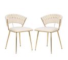 Chaises De Salle à Manger - Pieds En Métal Plaqué Or - Matière Velours - Lot De 2- Beige