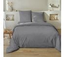 Housse De Couette 220x240 Cm + 2 Taies 100% Satin De Coton Raye Gris