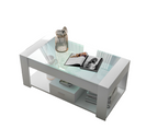 Table basse de salon avec plateau en verre 100x50x40, casiers et rangements, blanc