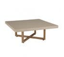 Eris - Table Basse Carrée 107x107cm En Béton Beige Pieds Croisés En Teck