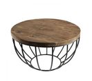 Alida - Table Basse Coque Ronde 60x60cm Plateau Teck Recyclé Piétement Métal Noir