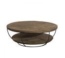 Alida - Table Basse Coque Ronde 100x100cm Double Plateau Teck Recyclé Métal Noir