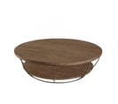 Alida - Table Basse Coque Ronde 120x120cm Double Plateau Teck Recyclé Métal Noir