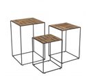 Alida - Set De 3 Tables D'appoint Gigogne Plateaux Bois Teck Recyclé Structure Métal Noir