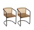 Marcel - Lot De 2 Fauteuils Manguier Assise Cuir Dossier Arrondi Rotin