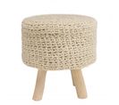 Charles - Tabouret Rond 40x40cm Laine Tressé Ivoire Pieds Bois Naturel