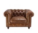 Gaston - Fauteuil Marron Chesterfield Capitonné Vintage 1 Place Cuir Pieds Bois