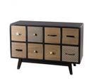 Romain - Commode Noire 8 Tiroirs Marrons Motifs Pin