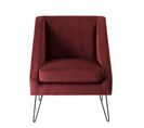 Albane - Fauteuil Tissu Velours Bordeaux Pieds Épingles Métal