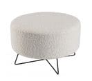 Albane - Pouf Rond Tissu Bouclette Blanc Pieds Croisés Métal Noir