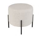 Albane - Tabouret Rond 40x40cm Tissu Bouclette Blanc Pieds Métal Noir