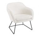 Albane - Fauteuil Urban Tissu Bouclette Blanc Pieds Évasés Métal Noir