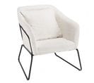 Albane - Fauteuil Tissu Bouclette Blanc Pieds Évasés Métal Noir