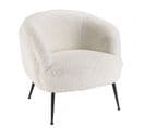 Albane - Fauteuil Cosy Tissu Bouclette Blanc Pieds Métal Noir