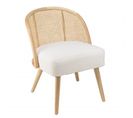 Albane- Chaise Basse Hévéa Assise Tissu Bouclette Blanc Dossier Rotin