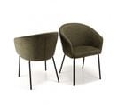 Ulysse - Lot De 2 Chaises Tissu Vert Olive Pieds Acier Noir