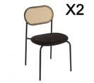 Lea - Lot De 2 Chaises Assise Tissu Noir Dossier Effet Cannage Et Métal