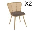 Lea - Lot De 2 Chaises Assise Tissu Taupe Large Dossier Effet Cannage