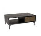 Alma - Table Basse Noire 1 Niche 2 Tiroirs Marron Foncé Pieds Métal