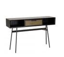 Alma - Console Noire 130x35cm 2 Niches 1 Tiroir Marron Foncé Pieds Métal Noir