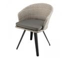 Victoire - Chaise De Jardin En Rotin Synthétique Gris Avec Coussin Gris Pieds Noirs En Métal