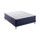 Ensemble Matelas Ressort Mi-ferme + Sommier Le Véritable 140x190 Cm Blanc, Bleu Foncé