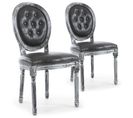 Lot De 2 Chaises Médaillon "quing" Capitonné Simili Gris