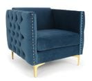 Fauteuil Design En Velours "suez" 83cm Bleu