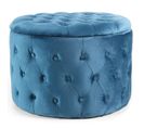 Pouf Rond Design En Velours "visalni" 60cm Bleu