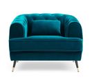 Fauteuil Capitonné En Velours "glamour" 93cm Bleu