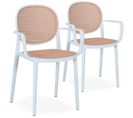 Lot De 2 Chaises Empilables Chapline Polypropylène Effet Cannage Beige Et Blanc