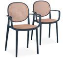 Lot De 2 Chaises Empilables Chapline Polypropylène Effet Cannage Beige Et Noir