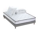 Pack Ensemble Matelas Ressorts Eloise 160x200 + Sommier + Couette + Oreillers Gris Chiné