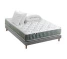 Ensemble Matelas Ressort 7 Zones Hygge + Sommier + Couette + Oreillers 140 X 190 Cm Gris Chiné