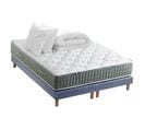 Ensemble Matelas Ressort 7 Zones Hygge + Sommier + Couette + Oreillers 2x80 X 200 Cm Bleu Denim