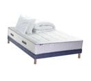 Ensemble Matelas Ressort 7 Zones + Sommier + Oreiller + Couette 140x190 Bleu Denim