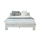 Lit double en bois de pin massif FSC avec tête de lit et sommier à lattes 140x200, blanc