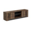 Meuble Tv Monaco 2 Portes Coulissantes + 3 Étagères - Décor Bois Oak Et Noir - L184.5xp42.3xh51.8cm