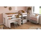 Lit combiné avec bureau ETOILES 2 gris, rose et blanc