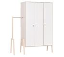 Armoire 3 Portes, 5 Étagères Et 1 Penderie - Blanc Et Beige